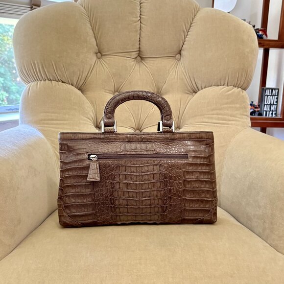 VTG Auth. EILEEN KRAMER Genuine Caiman Crocodile Brown Slim Satchel Bag - Picture 4 of 6